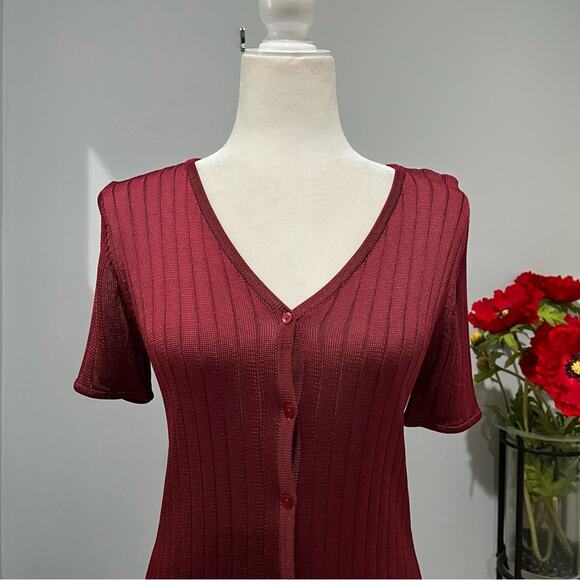 NEW Jones & Co. Rayon Classic Longline V Neck Button Front Semi Sheer Sweater S - Picture 2 of 15